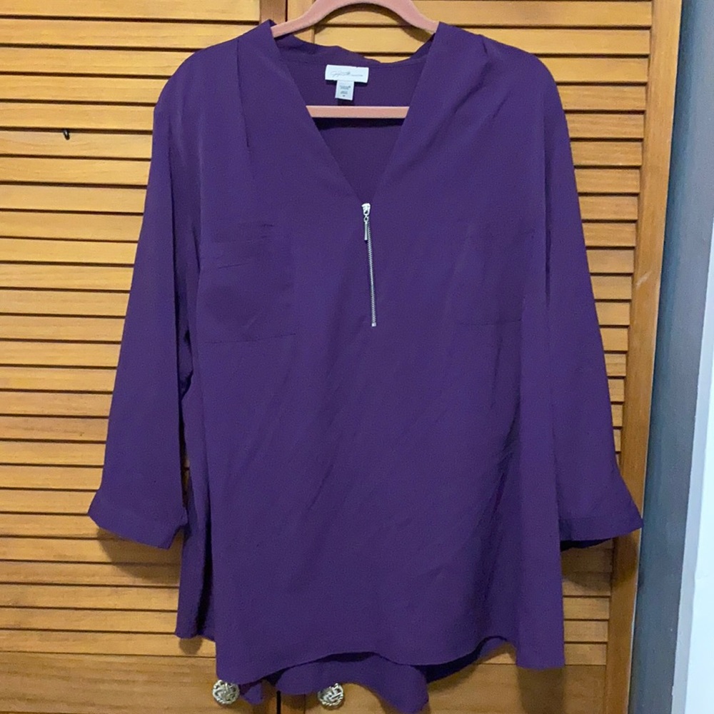 Jaclyn Smith Collection Purple Top with pockets and zipper Plus Size 3x